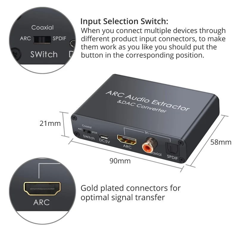 PROZOR Audio Extractor HDMI Adaptateur HDMI à Optique Ajustable en