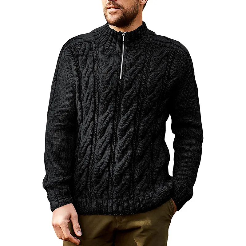 Description Picture 4 of itemSweaters Pullovers Men Mock Neck Tops Full Sleeve Solid Knitted Top Zipper Splice Regular Casual Loose Autumn Winter 2024