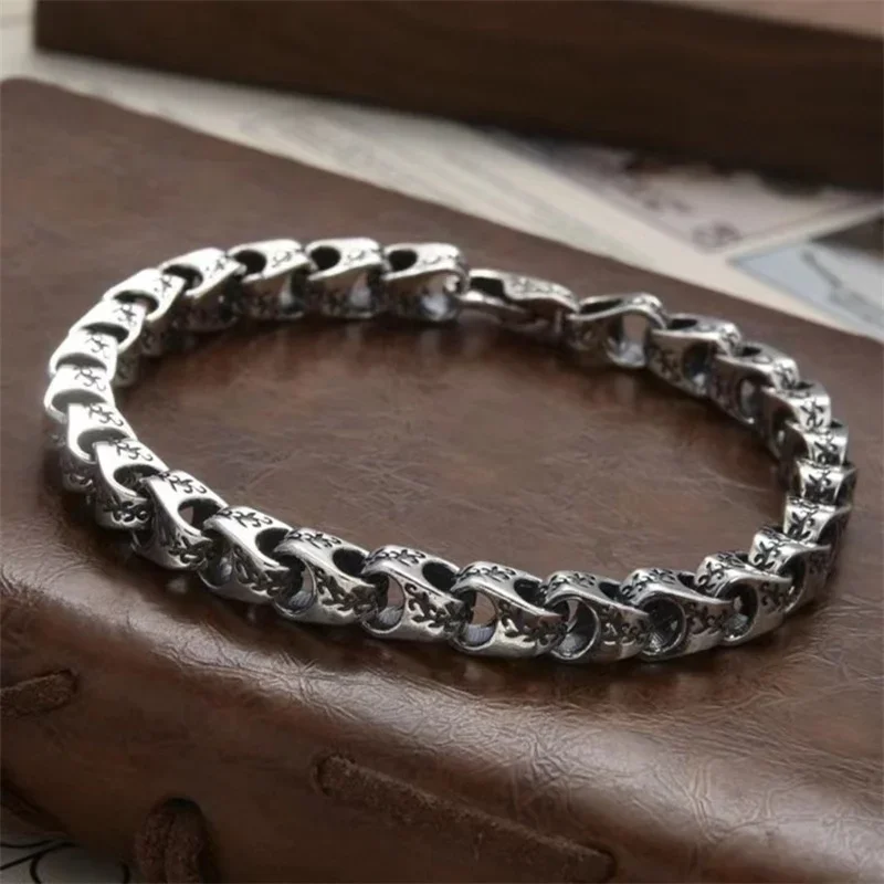 

S925 Sterling Silver Bracelet For Men's Trend And Design Sense Hip Hop Dragon Bone Chain Vintage Valentine's Day Gift For Boys