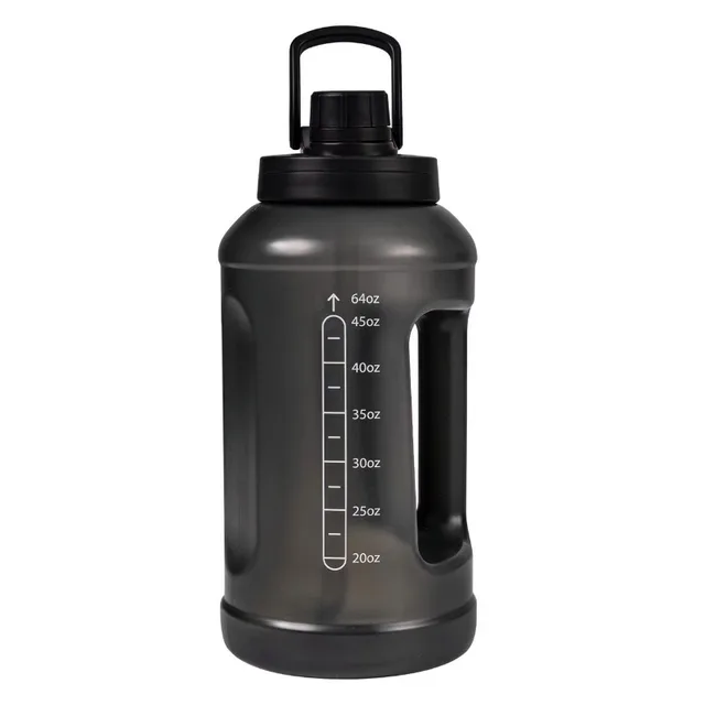 64 Fluid Ounces Water Bottle, Translucent Black, with Straw/ Chug 2 in 1 Lid, Light Weight, Reusable, Plastic