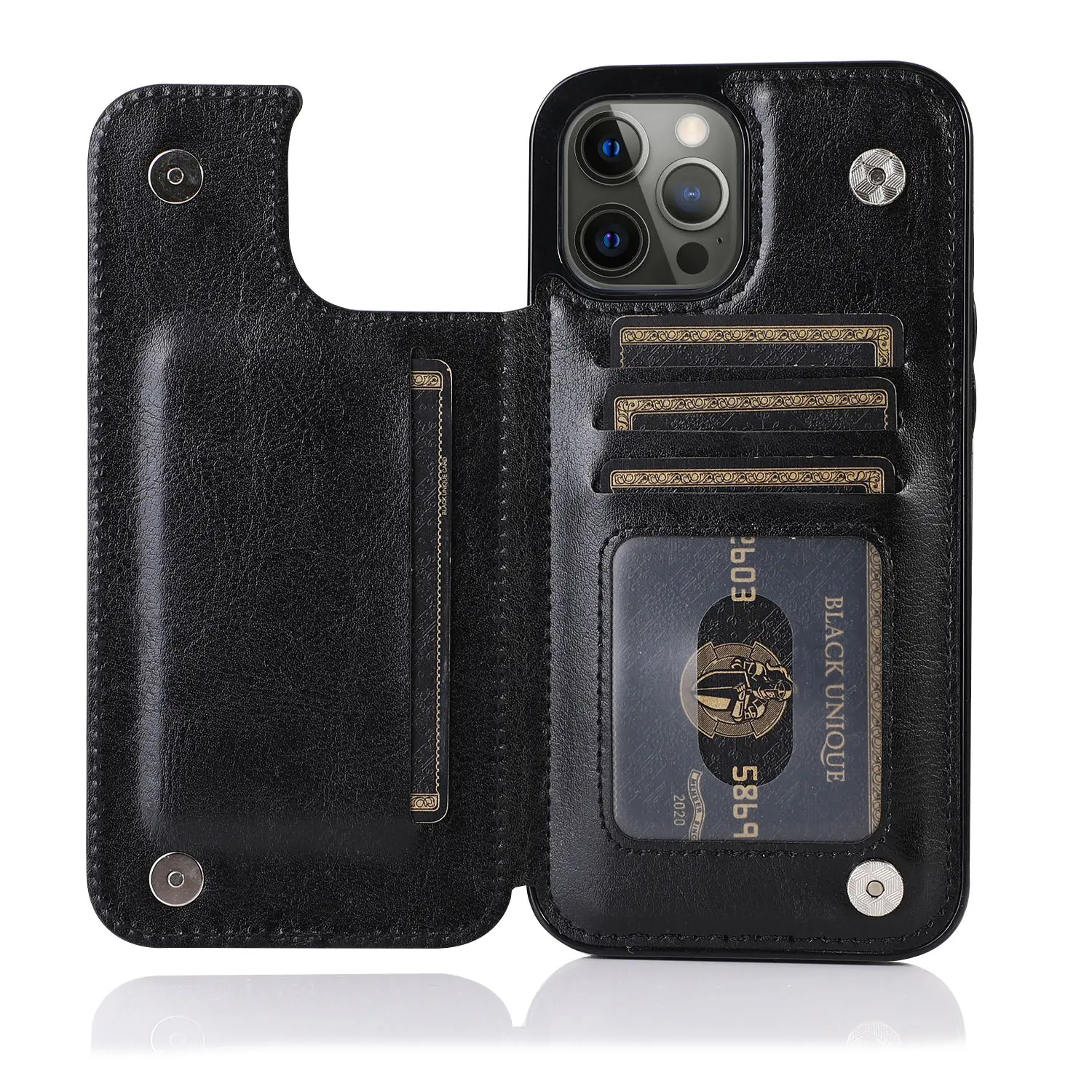 thumbnail image 1 of Luxury PU Leather Wallet Case For iPhone 15 14 13 12 11 Pro Max SE X XR XS Max 8 7 6 6S Plus Kickstand Card Holder Slots Cover, 1 of 5
