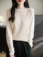 Haut femmes col rond mince T-Shirt tricot nouveau pull été printemps mode basique à manches longues laine faux deux pièces doux femme vêtements 4