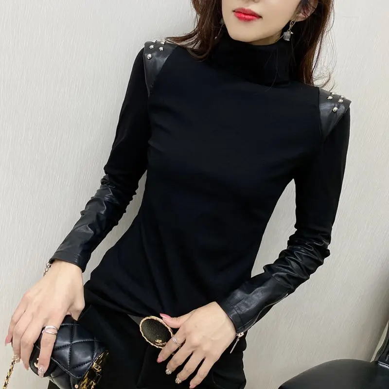 

2023 Winter New Long Sleeved Half High Neck Underlay Shirt Fashionable and Foreign Style Solid Color Versatile Leisure Top