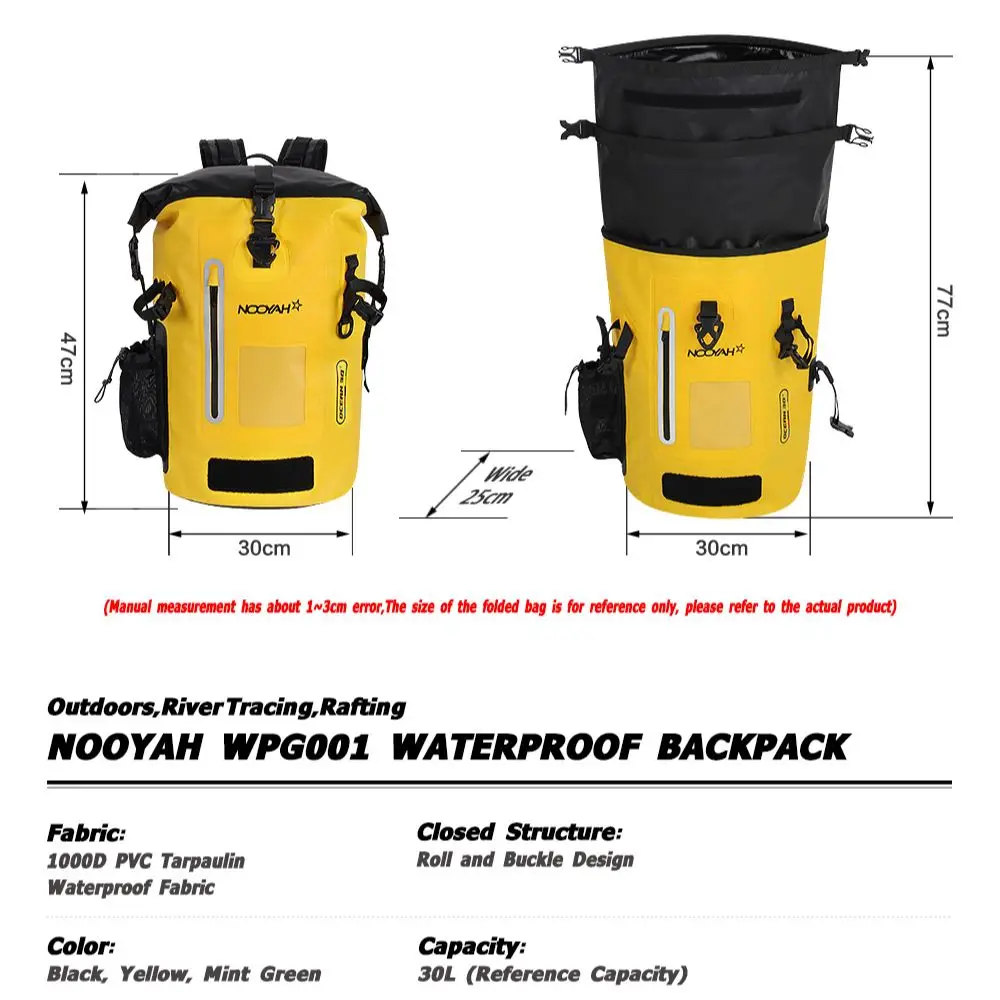 NOOYAH Waterproof Dry Bag IPX8 Roll-Top Closure Waterproof Backpack Fishing Bag Double Layer Rucksack Outdoor Sport Dry Backpack 5