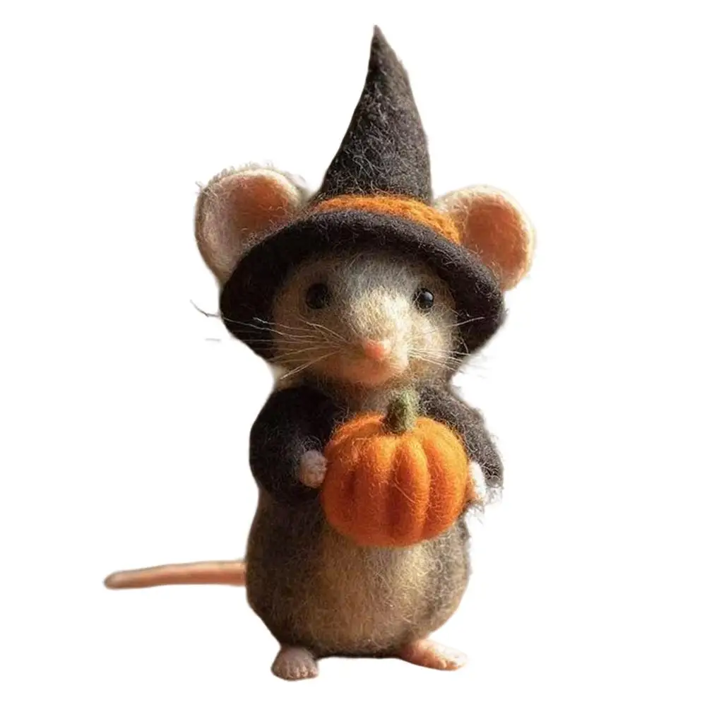 Maus mit Weihnachtsmütze, Halloween-Maus, handgefertigt mit Kürbis, Wollfilz, Mausfigur, Geschenke, niedliche Maus-Wollfilz-Figur – Detail 15