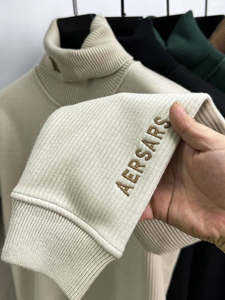High-End Brand Luxury Men's Embroidered Sweater Autumn Winter Design New Business Casual High collar Knitted Trendy Turtleneck