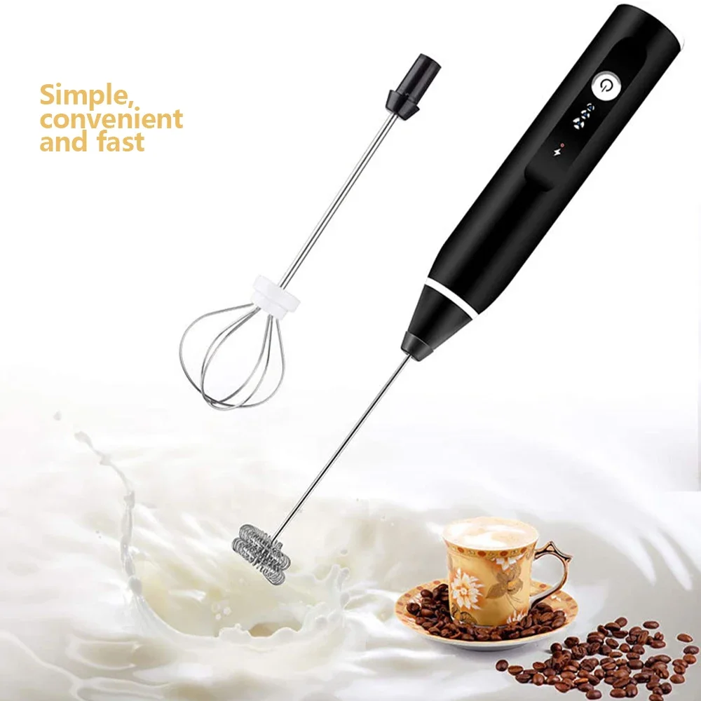 USB Charging Electric Coffee Mixer Milk Shaker Maker Frother Foamer Rechargeable Egg Beater Handheld 3-Speed Adjustable Blender 2