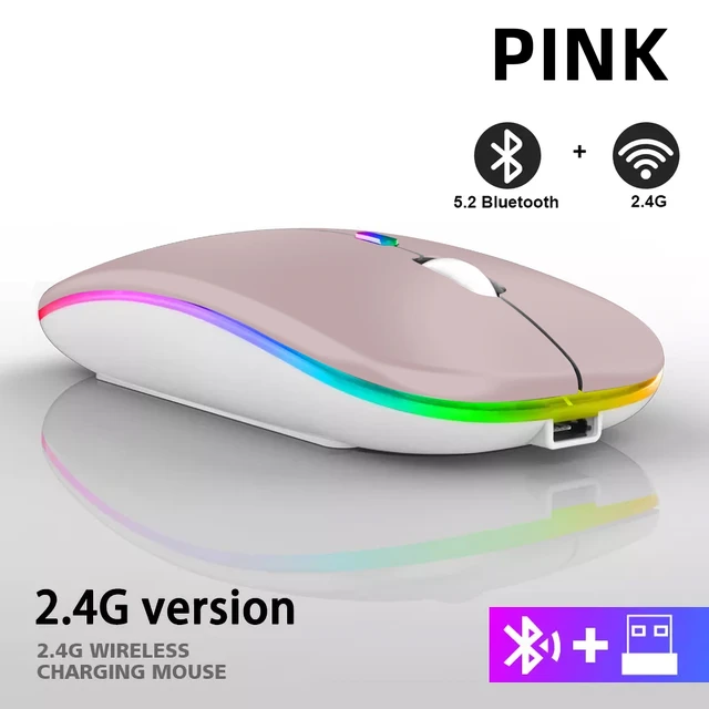 Rechargeable Bluetooth Wireless Mouse with 2.4GHz USB RGB 1600DPI Mouse for Computer Laptop Tablet PC Macbook Gaming Mouse Gamer 18