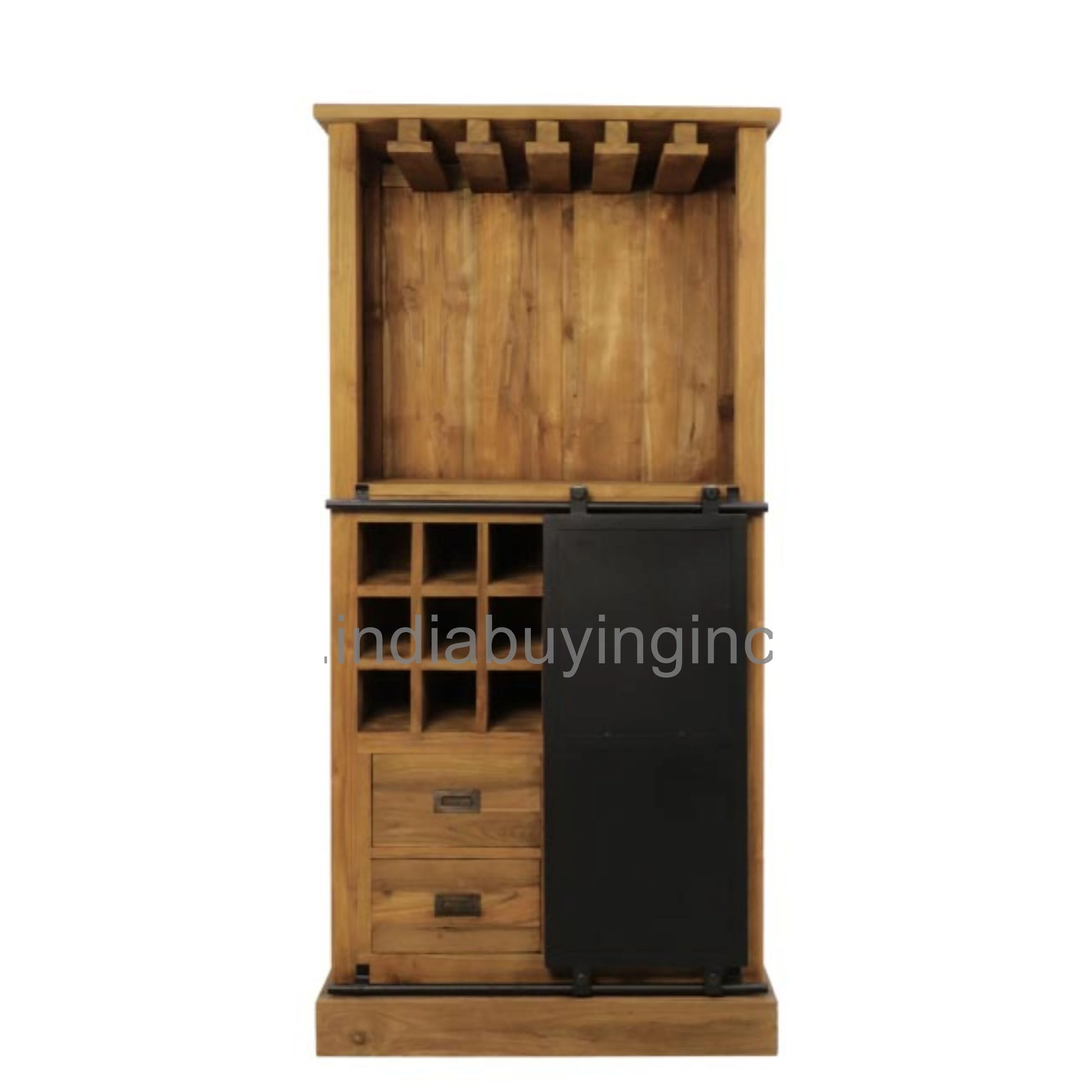 ACACIA WOOD WINE RACK CABINET WITH STORAGE DRAWER MADE By BEST QUALITY Of IRON And GLASS FROM INDIA