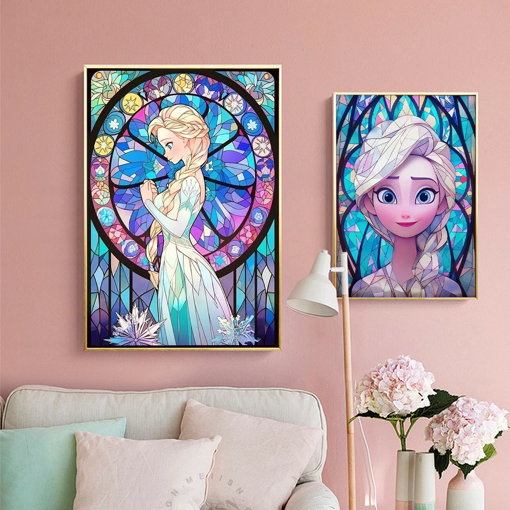 

Disney Canvas Painting Princess Elsa Cartoon Glass Pattern art Unique gift for living room home decor for children's room decor