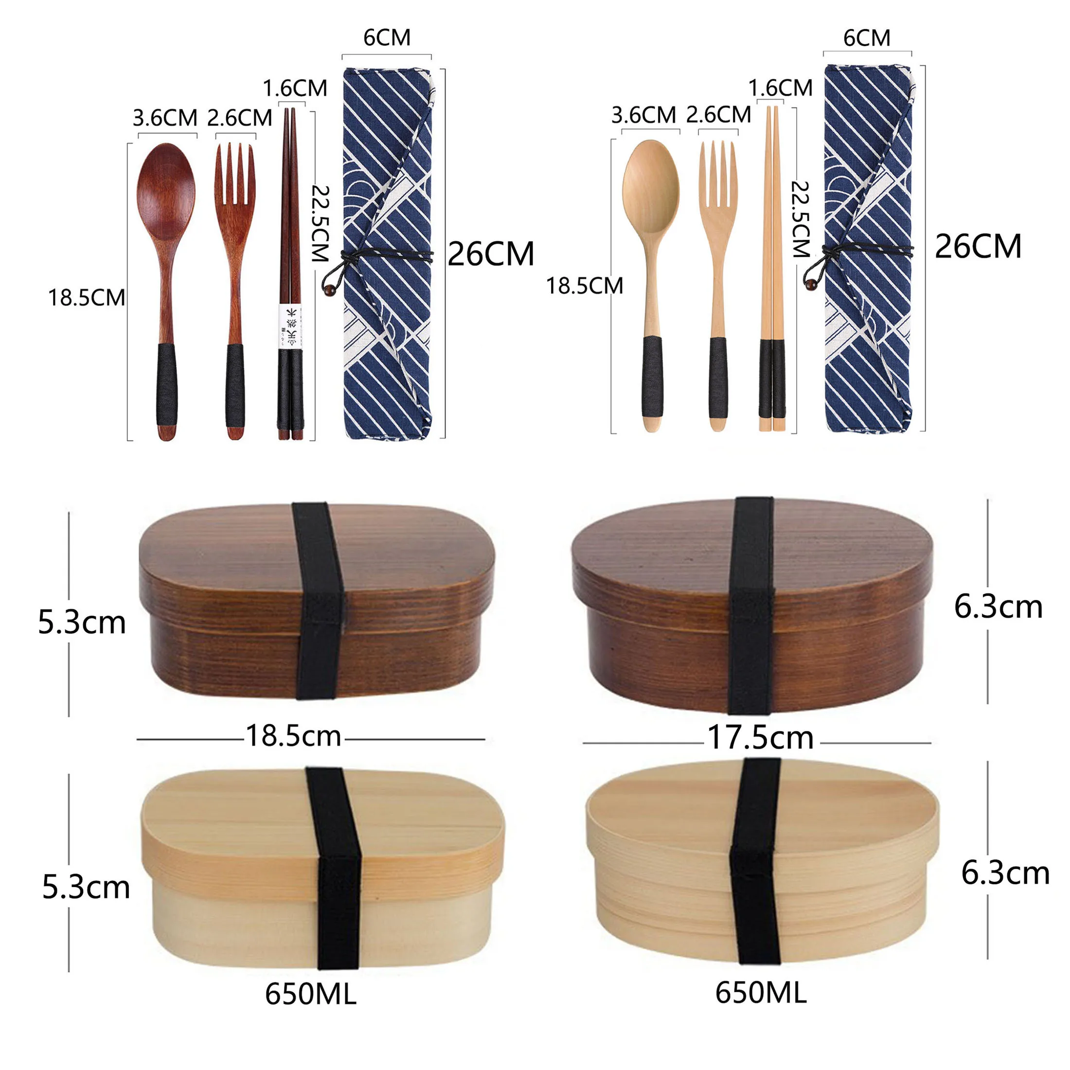 Wooden Bento Boxes Lunch Box Japanese Style Food Containers Picnic Box with Spoon Chopsticks for Men Women Office Camping Travel