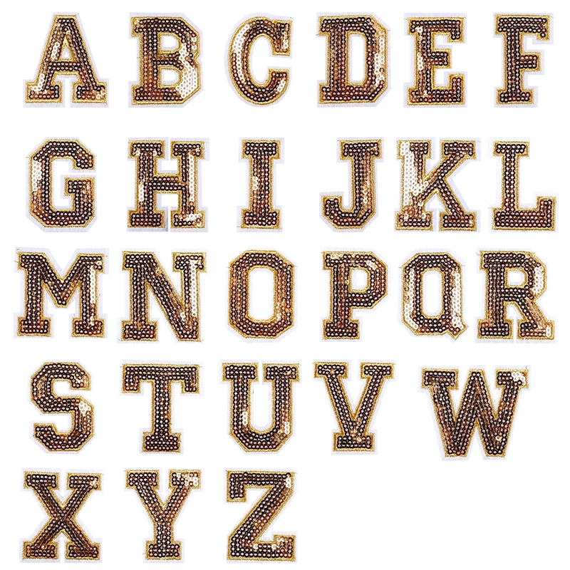 26 englisch Buchstaben Patch Goldenen brief stickerei Patch Brief Eisen Auf Patches Für Kleidung Gold Rand Chenille Patch Abzeichen DIY – Detail 2