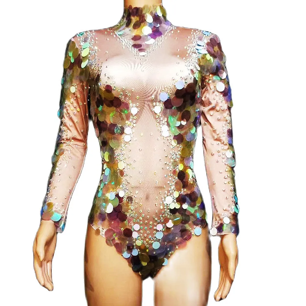 Nude Shining Sequins Sexy Women Rhinestones Zipper Bodysuits Pole Dance  Perform Stage Costume Party Bar Clothing Rave Outfits - AliExpress