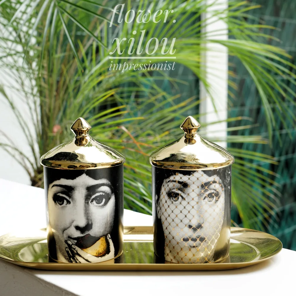 Candle Holders Storage Jar Empty Lady Face Style Storage Cup DIY Candle Holder Jar Beauty Dressing Brush Pen Box Ceramic Tin Flower Vase Bottle Gift