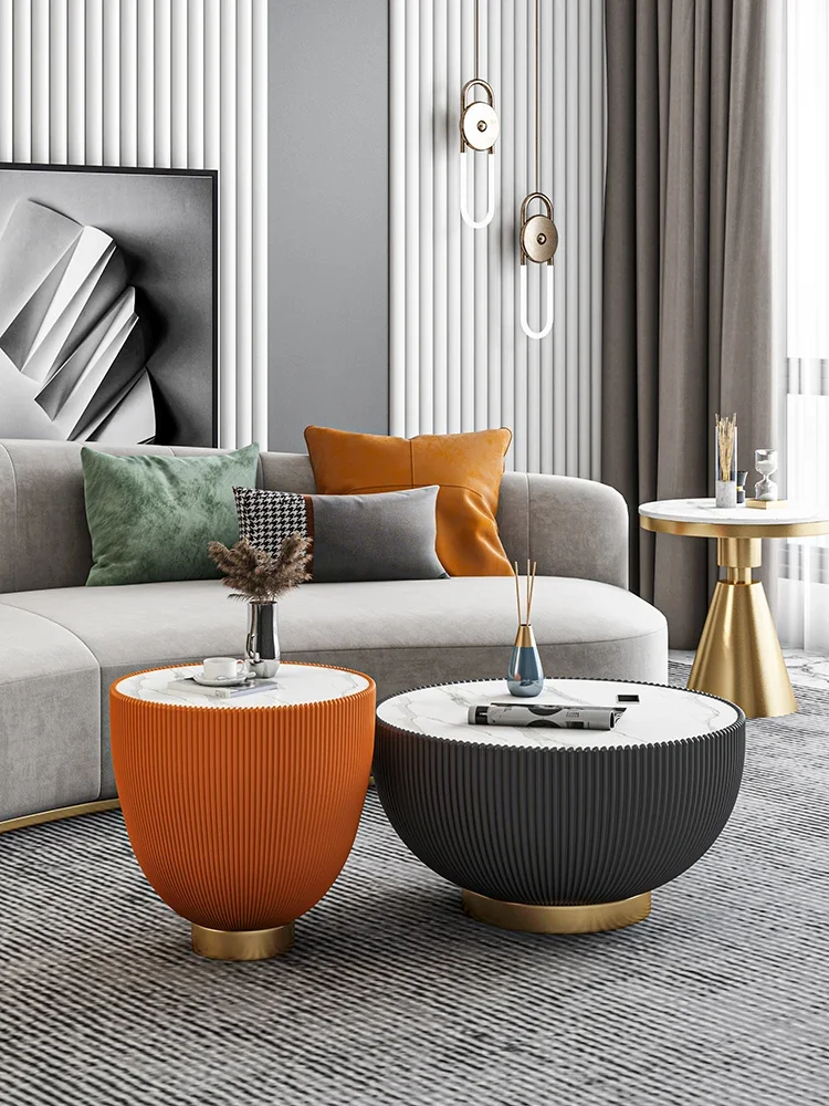

Rock plate tea table combination round luxury online celebrity style designer living room small round table hotel side several m