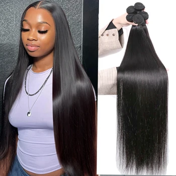 Brazilian Hair Weave Human Hair Bundles 28, 30, 32 inches Bone Straight 100% Raw Virgin Remy Human Hair Extension 1, 3, 4 Bundles Weft
