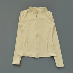 Women's High Elastic Long Sleeve Stand-Up Collar Yoga Jacket - M (Ivory white-Upgrades)