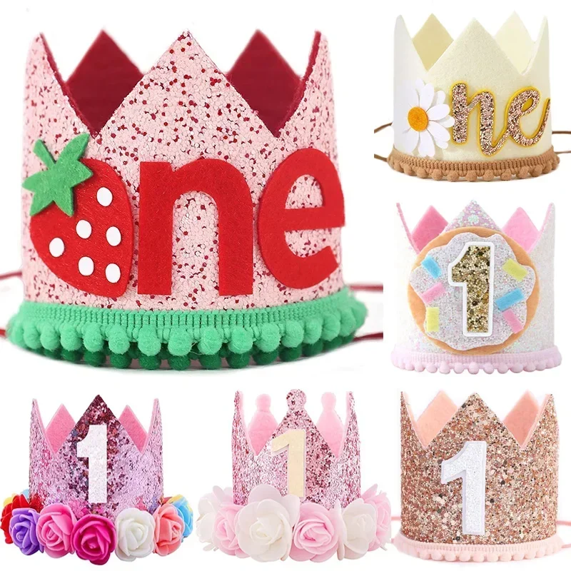 1st Birthday Crown Hat Baby Boy Girl Headband Number Hats Kids Birthday Baby Shower Party Decorations Anniversary Decor Caps party hat birthday crown baby crown hat birthday headband set