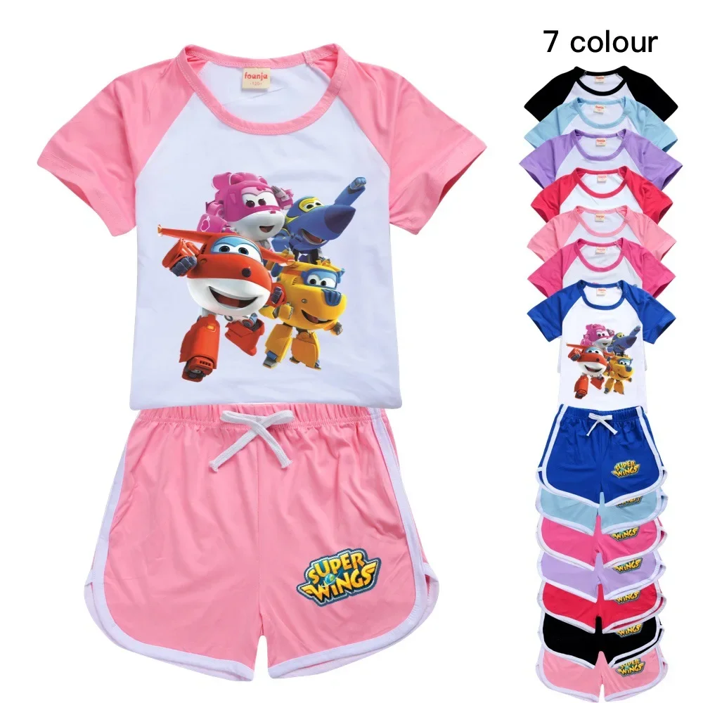 

Super Wings Jett Kids 2024 Summer Clothes Toddler Girls Outfits Boys Clothing Set Children Short Sleeve T-shirt Shorts 2pcs Sets