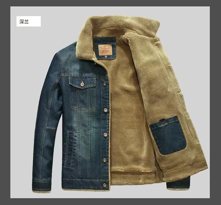 

TELLHIGH Winter Denim Jacket Men Windbreaker Fleece Thick Warm Mens Jacket Outwear Jeans Coat Male Multi-pockets Cowboy Clothing