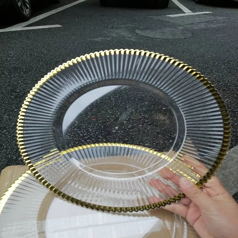 Clear Plastic Charger Trays With Gold Rimmed Stripe Acrylic Decorative Serving Trays 100