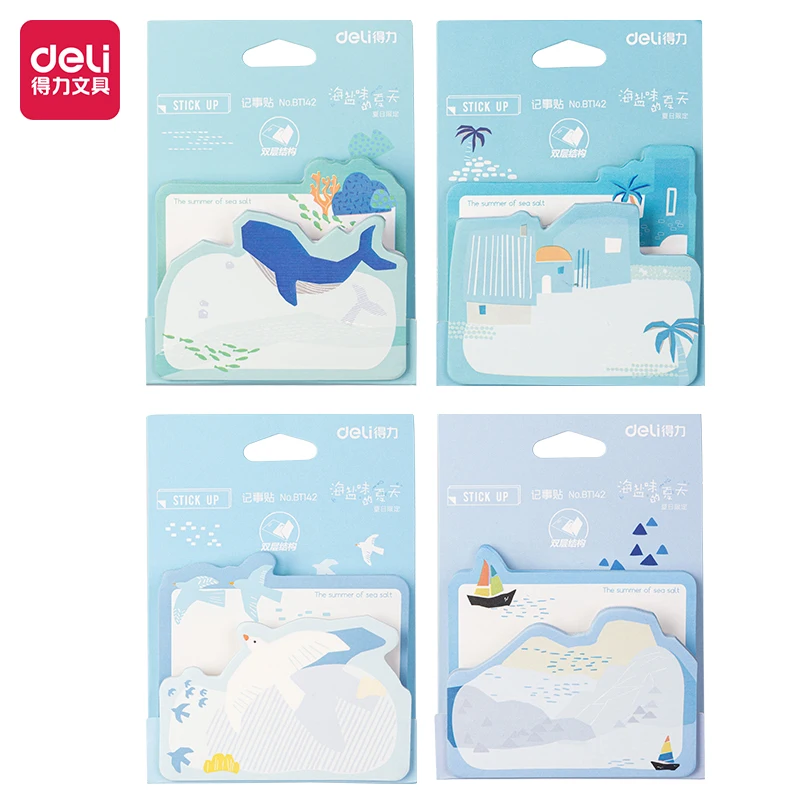 4Pcs DELI BT142 Blue Pad Notes Sticky Note Ahesive Kawaii Memo Pads Office School Stationery