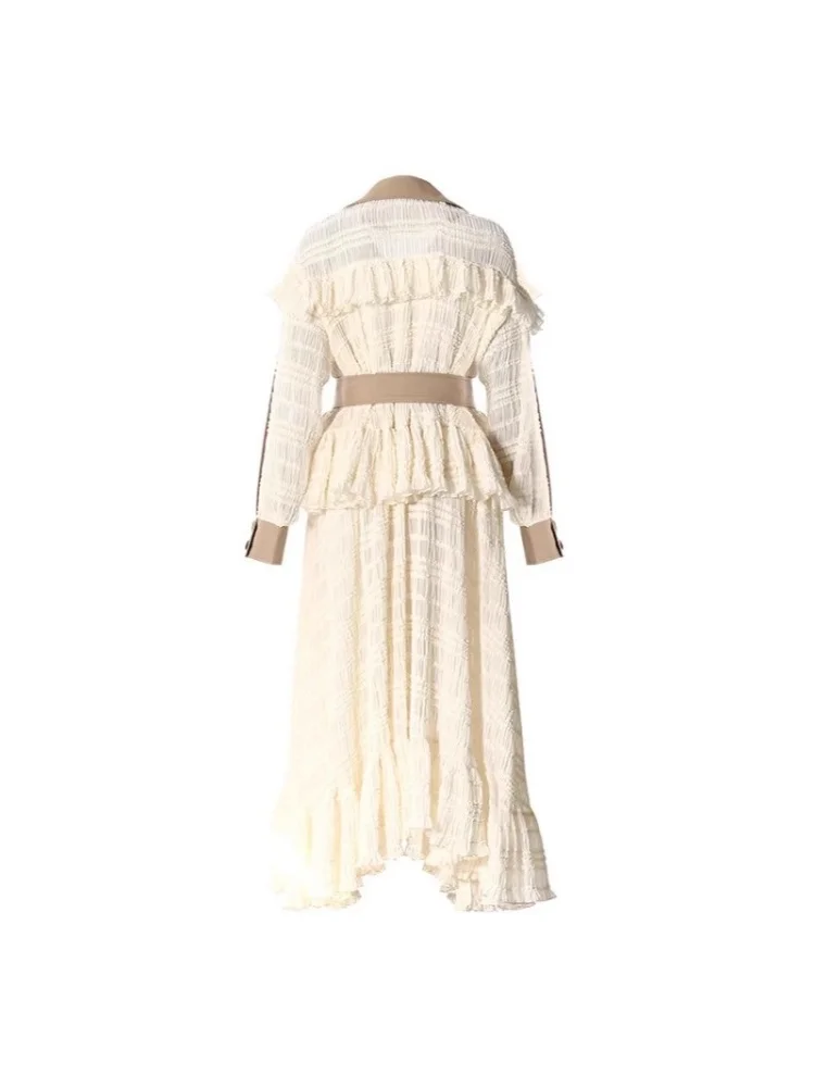 Wmstar Coat Women Wholesale 2025 New Design Sense of Niche Lace Trim Patchwork High End Cinched Waist Slimming Long Suit Trench