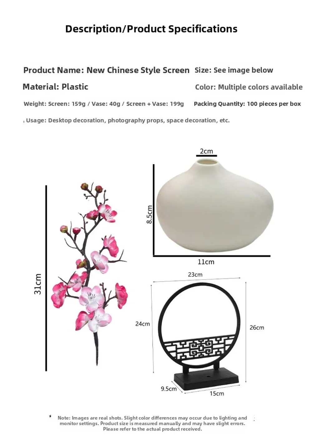 Chinesisch inspirierter künstlicher Pflaumenblüten-Bonsai, simulierter weißer Blumentopf, Kunststoff-Topfpflanzen, Sichtschutzbasis, Mehrfachblüte – Detail 6