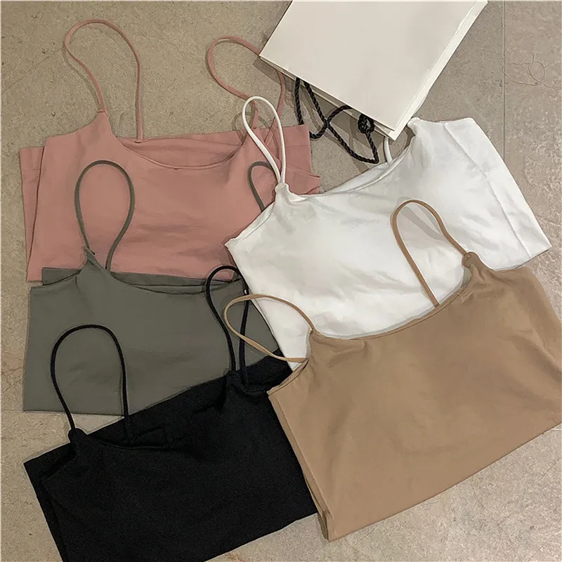 Wholesale Summer Basic Tanks Spaghetti Strap Camis Solid Strecth Tops for  Women Sleeveless Slim Fit Basic Solid knitted Camisole - AliExpress