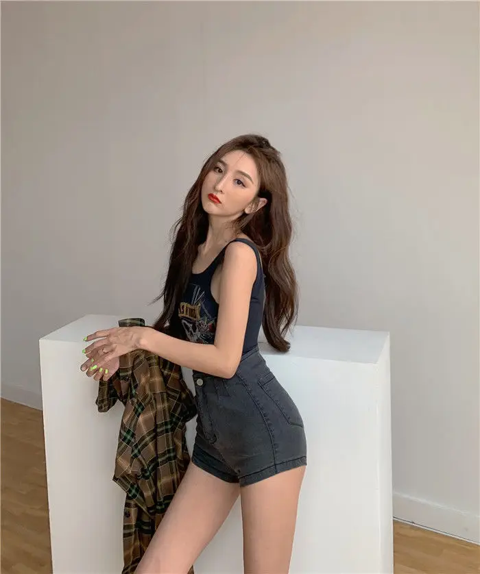 2022 Summer Denim Shorts Women Sexy Vintage Streetwear Summer Solid Zipper Stretchy High Waisted Jeans Skinny Short Female Pants winter dresses for women