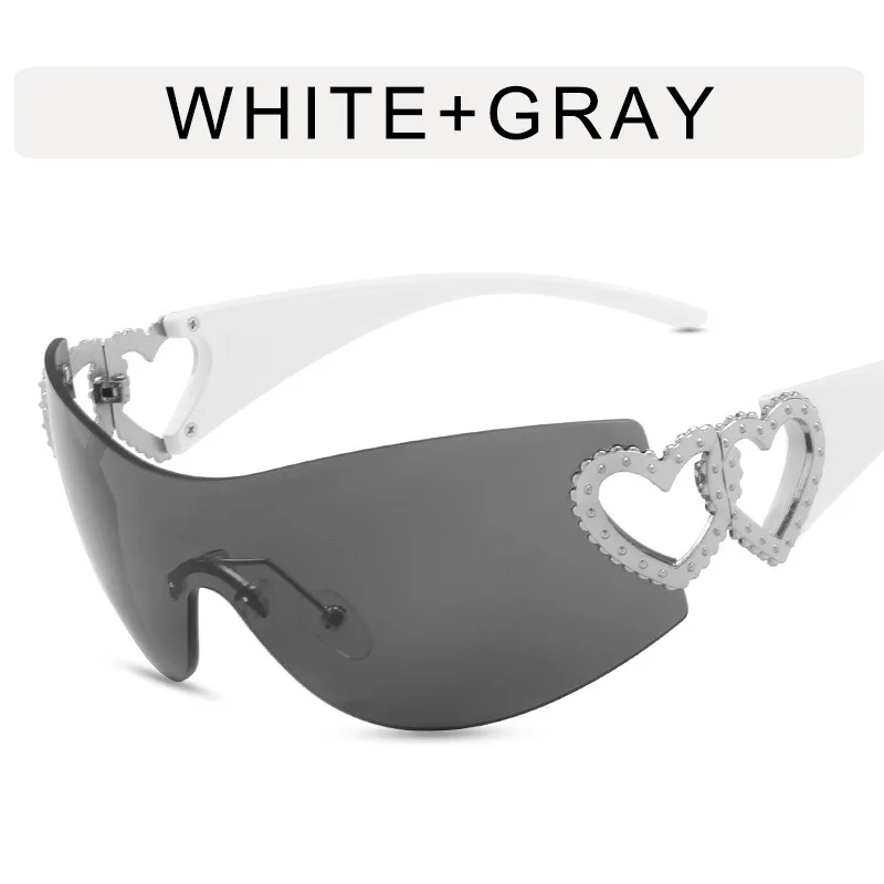 Lunettes de soleil à lentilles une pièce pour femmes, Y2K, Sexy, sans bords, avec Double amour en forme de cœur, 2023_voghion.com