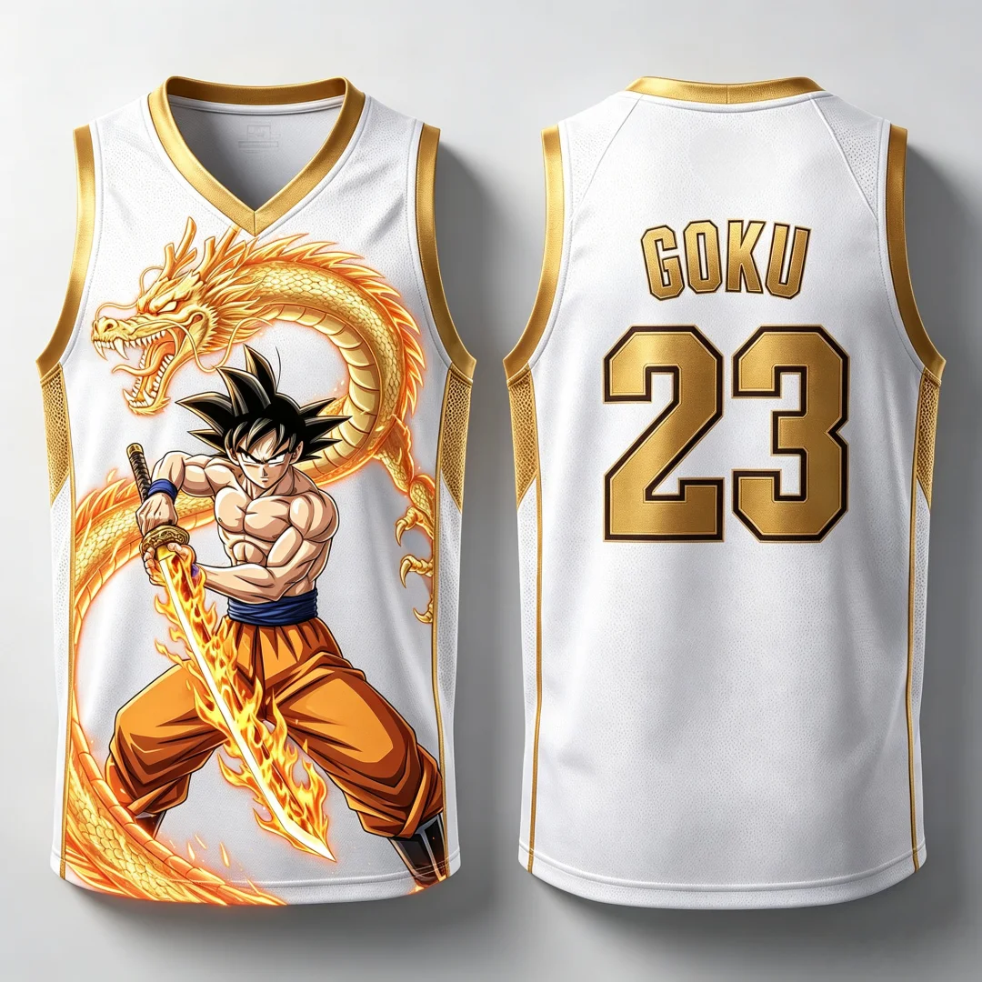 Dragon Ball Goku Samurai Shenron Basketball-Trikot für Herren, 3D-Druck, Sportweste, Anime-Streetwear-Tanktop, passende Familien-Outfits