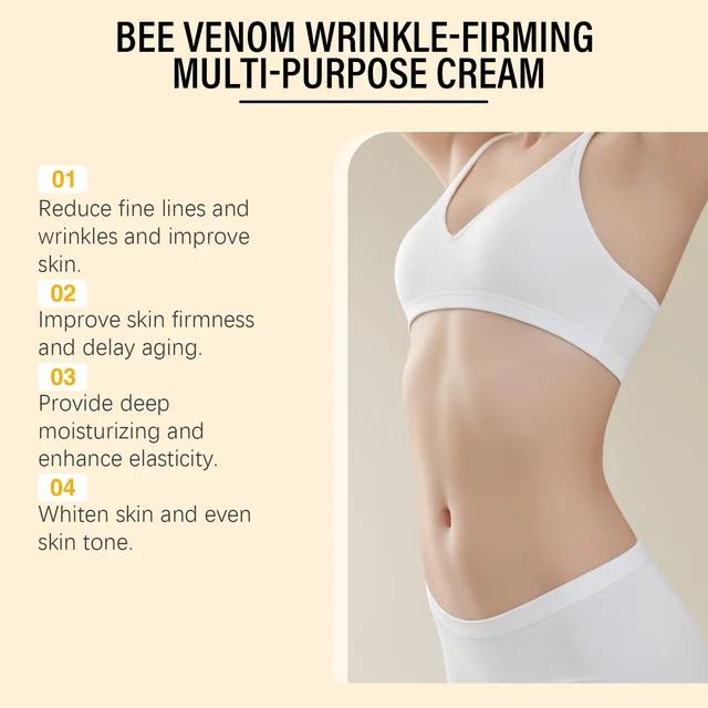 Bee Venom Firming Cream for Sagging Skin Lifting Tightening Anti Wrinkle Fade Fine Lines Hydrating Multi Action Body Cream