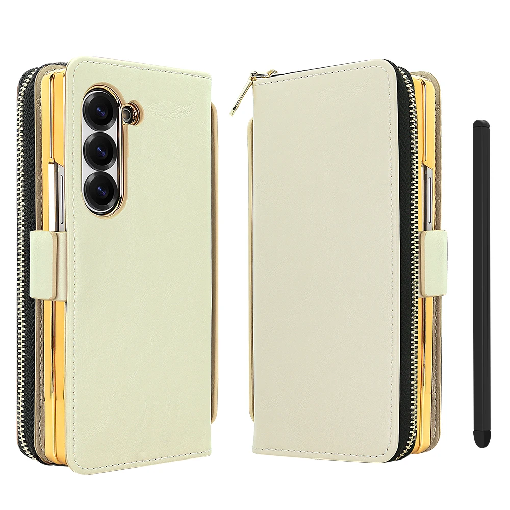 Faux Leather Flip RFID Wallet Phone Case with Hand Grip, Credit Card Slots, Magnetic Clasp, and Stylus