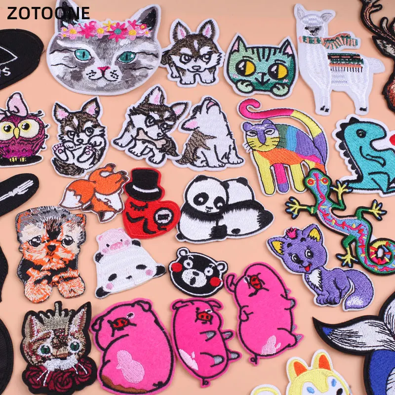 Zotoone Cartoon Cute Animal Patches Iron-on Embroidery Cat Owl Wolf