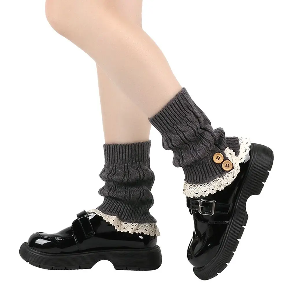 Lolita Women Leg Warmers Winter Warm Japanese Harajuku Style Knit Ankle Socks College Style Ruffle Leg Sleeves Warmer