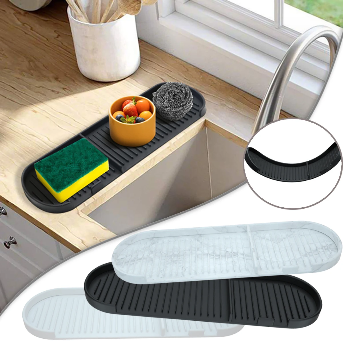 Silicone Tray Kitchen Sink Organizer Soap Dispensers Tray Waterproof  Bathroom Holder Kitchen Tray Gift Waterproof 