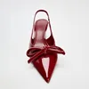 Red Bow Slingbacks High Heels for Woman Sexy Pointed Toe Patent Leather High Heels 2025 Autumn Elegant Woman Heeled Shoes 5