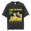 The Horrors Are Never Ending Yet I Remain Silly T-shirt Funny Japanese Style Frog Retro Washed T Shirt Men's Oversized Tees Tops 3