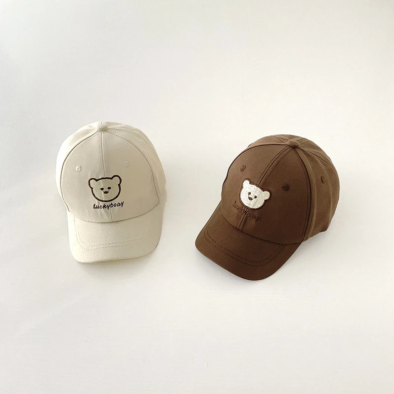 Cartoon Bear Baby Baseball Hat Solid Color Cotton Kids Peaked Cap