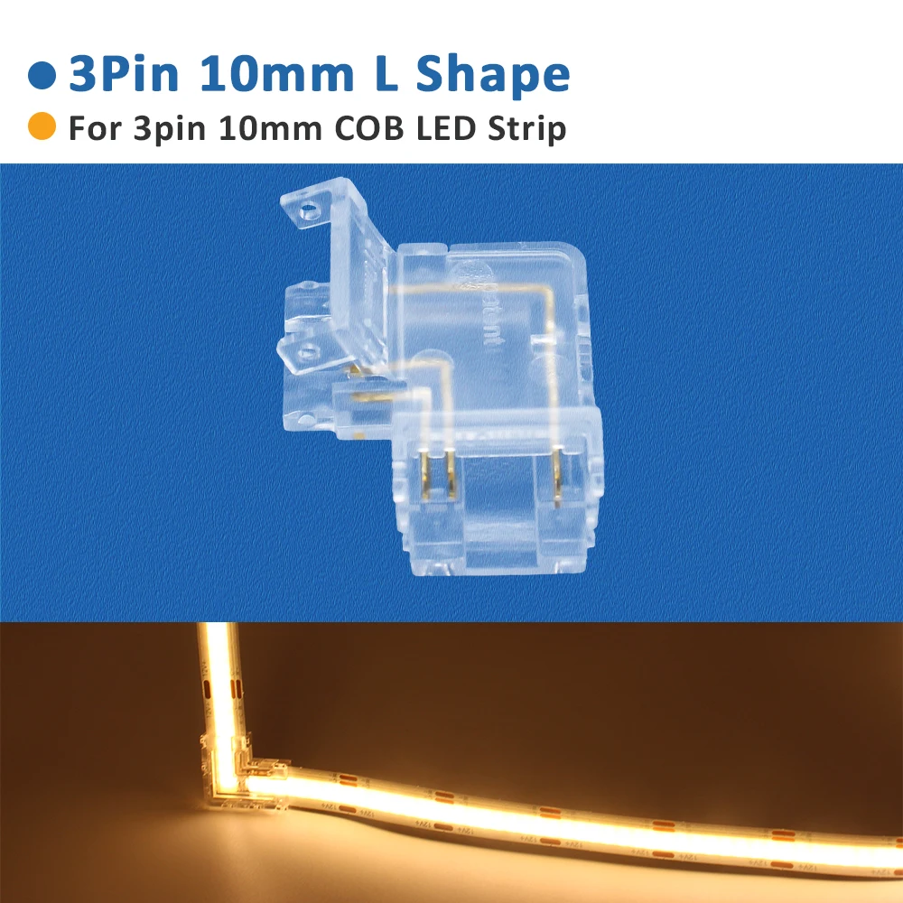 COB LED Strip Connector L Shape 2/3/4pin 8/10mm Corner Connectors 90 Degree 5PCS for CCT RGB LED Strip Lights
