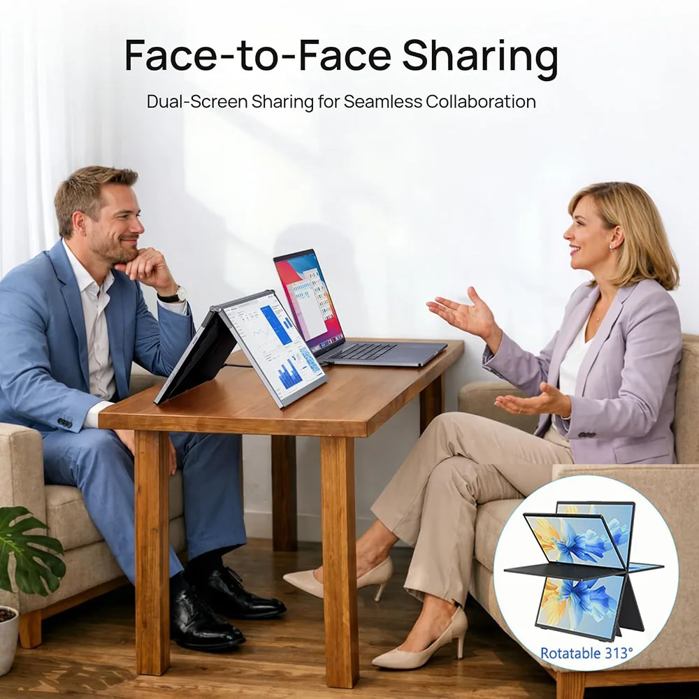 14''/15.6'' 휴대용 스택형 듀얼 모니터, Mac/Windows/PC 노트북용 USB-C HDMI 여행용 디스플레이, 접이식 노트북 화면 확장기
