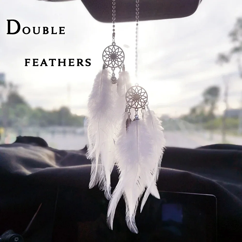 Colorful Mini Dream Catcher Rearview Mirror Charm with Double Wind Chimes - Car Interior Decor Pendant