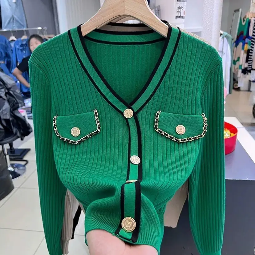 

2023 Autumn Winter Women New V-neck Sweater Coats Female Single Breasted Cardigans Ladies Solid Color Knitted Jackets T366