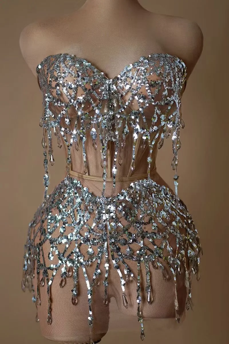 Glitter Silver Sequins Chain Mini Dress Skirt Set Backless Party Stage Outfit | eBay Glitter Silver Sequins Chain Mini Dress Skirt Set Backless Party Stage Outfit | eBay