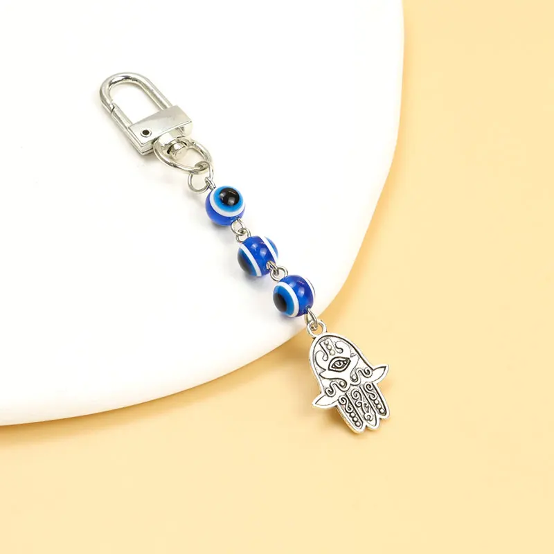 Set Portafortuna: Portachiavi Con Occhio Turco 10mm E Bracciale Hamsa Con Perline - Forma Elefante, Gufo, Farfalla - Amuleto Portafortuna - 3