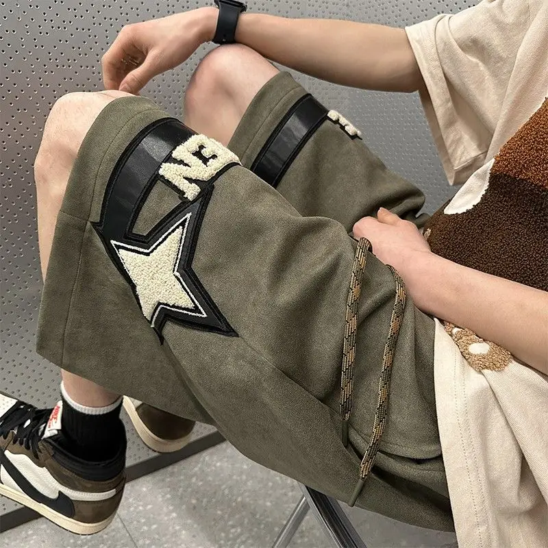 

New Fashion Stars Towel Embroidery Baggy Men Short Pants Summer Y2K Clothes Streetwear Hip Hop Cotton Shorts Pantalon Homme