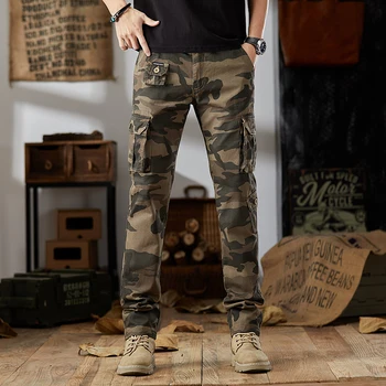 Pantaloni Mimetici 100% Cotone per Uomo, Stile Vintage Americano, Pantaloni da Lavoro, Casual Cargo, Slim Fit, per Attività all'Aperto