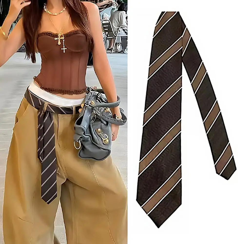 Langer, schmaler, karierter Taillengürtel mit Jeans-Krawattenschal, dekoratives Accessoire, trendiges Haarband, modisches Accessoire – Detail 19