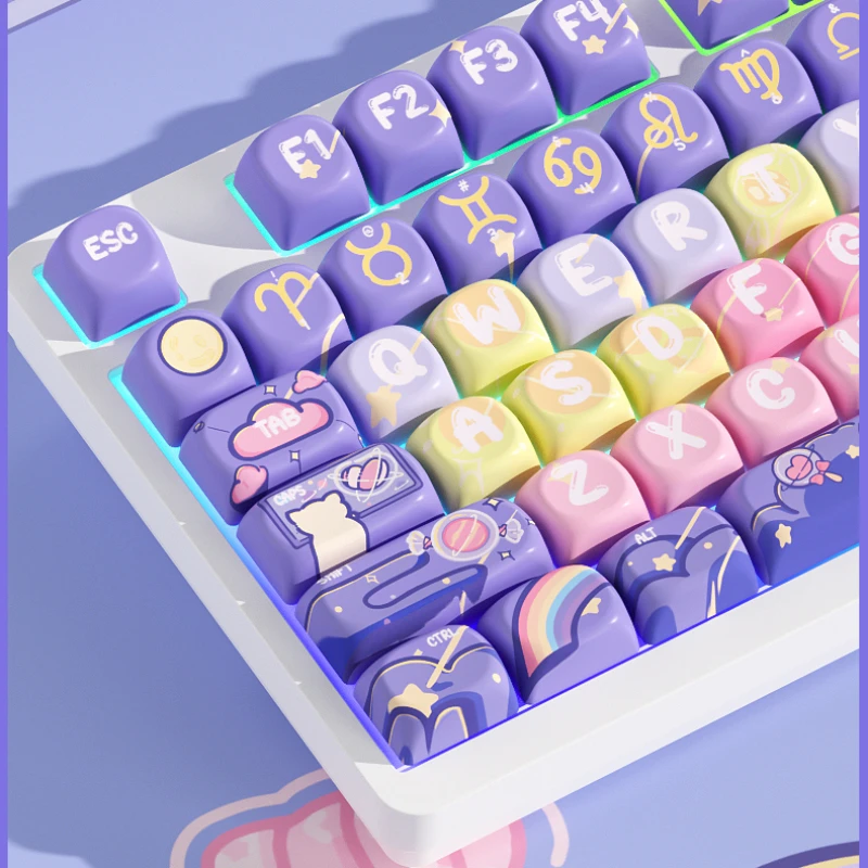 Conjunto de Keycaps para Teclado Mecânico Keycaps para Jogos Mifuny Cat Candy Planet Perfil Cso Pbt Cap Acessórios 128 Chaves - Imagem 5